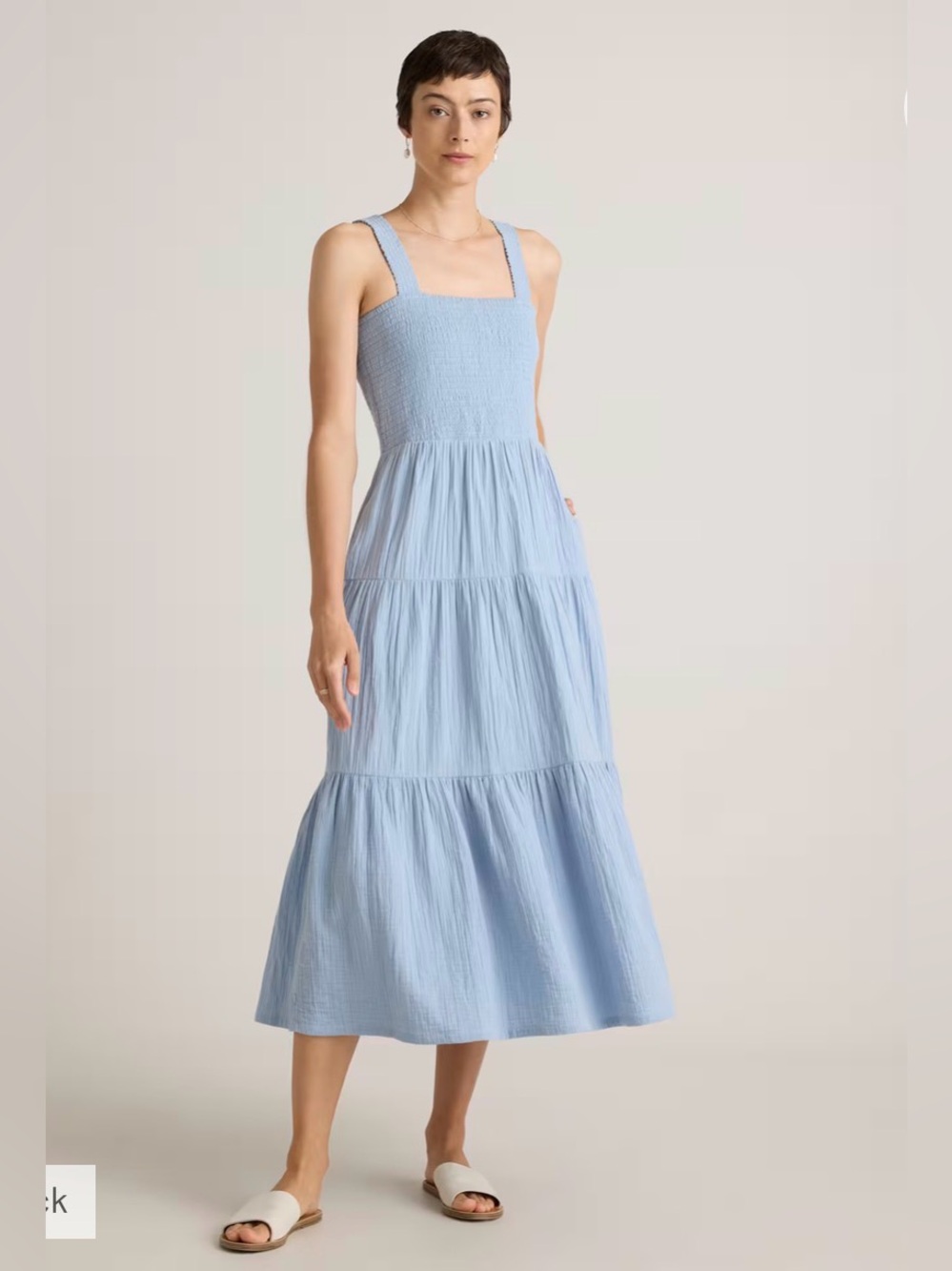 Quince Sky Blue Smocked Tiered Midi Dress